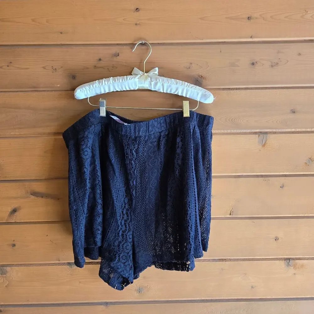 Adore Me Set Nika NWT 2X Lace Cover Up Top Shorts Pajama Swim Swimwear Black